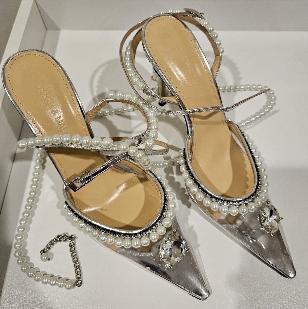 Mach & Mach Diamond of Elizabeth Imitation Pearl Pointed Pump SILVER Size 8.5 - Picture 9 of 14